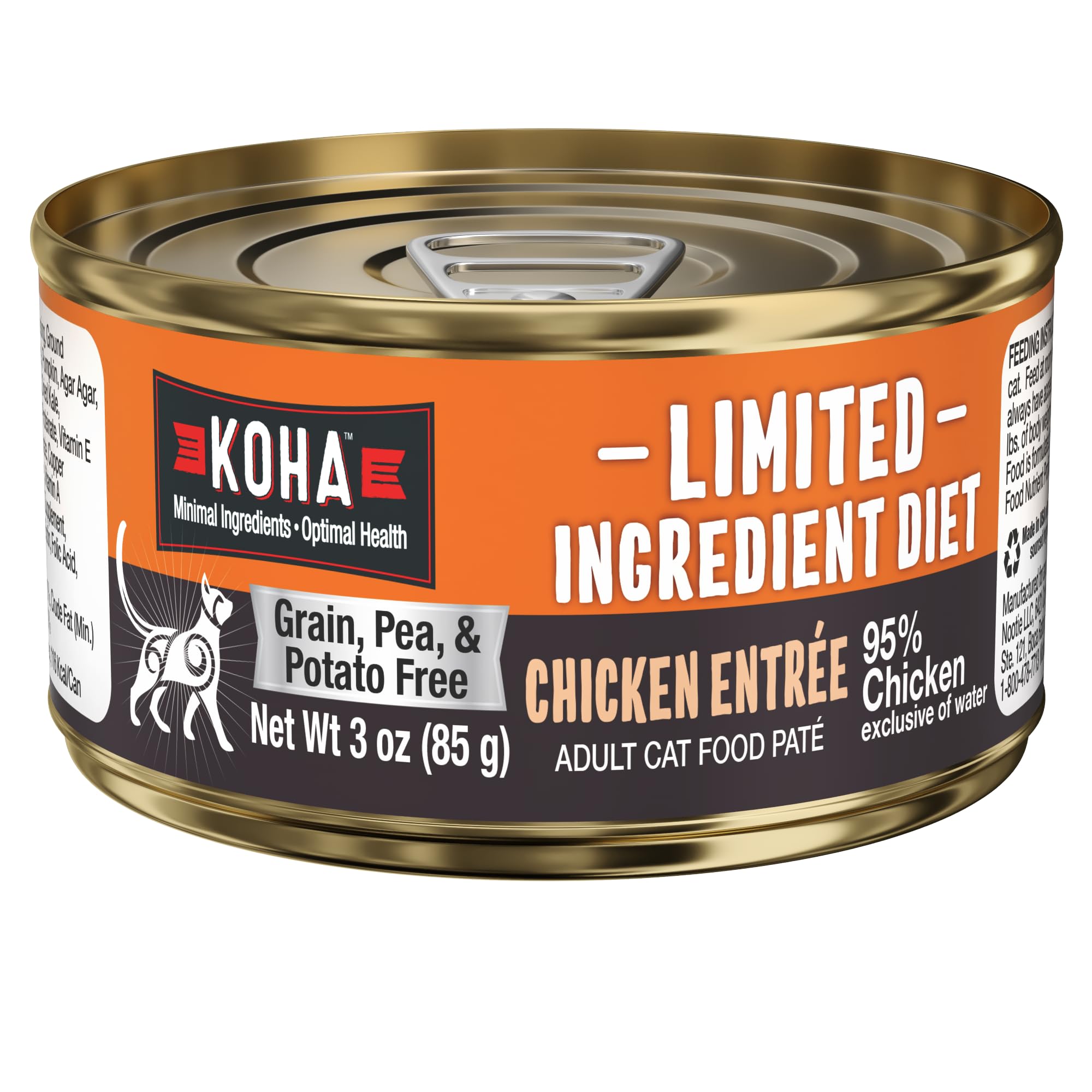 KOHA Limited Ingredient Diet Chicken Pate for Cats - Single Meat Wet Cat Food for Sensitive Stomachs - Pate Cat Food with No Fillers - 3oz Pack of 24