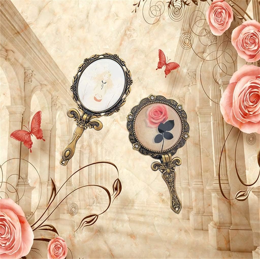 Mirror Retro Mini Vintage Round Metal Vanity Mirror Fold Antique Hand Held Vanity Mirror Copper Retro Antique Embellished Mini Hand Mirror Creative Gifts