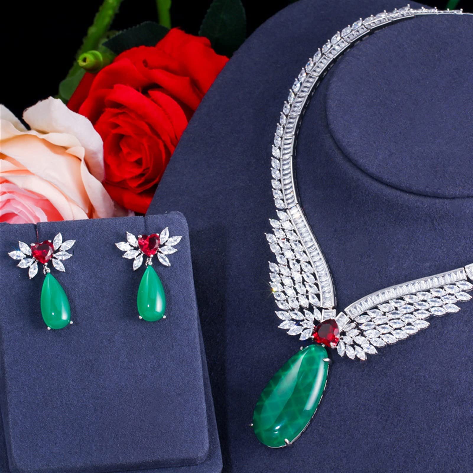Set di Gioielli per Collana da Sposa con Topazio Bianco Verde Smeraldo Verde per Le Donne