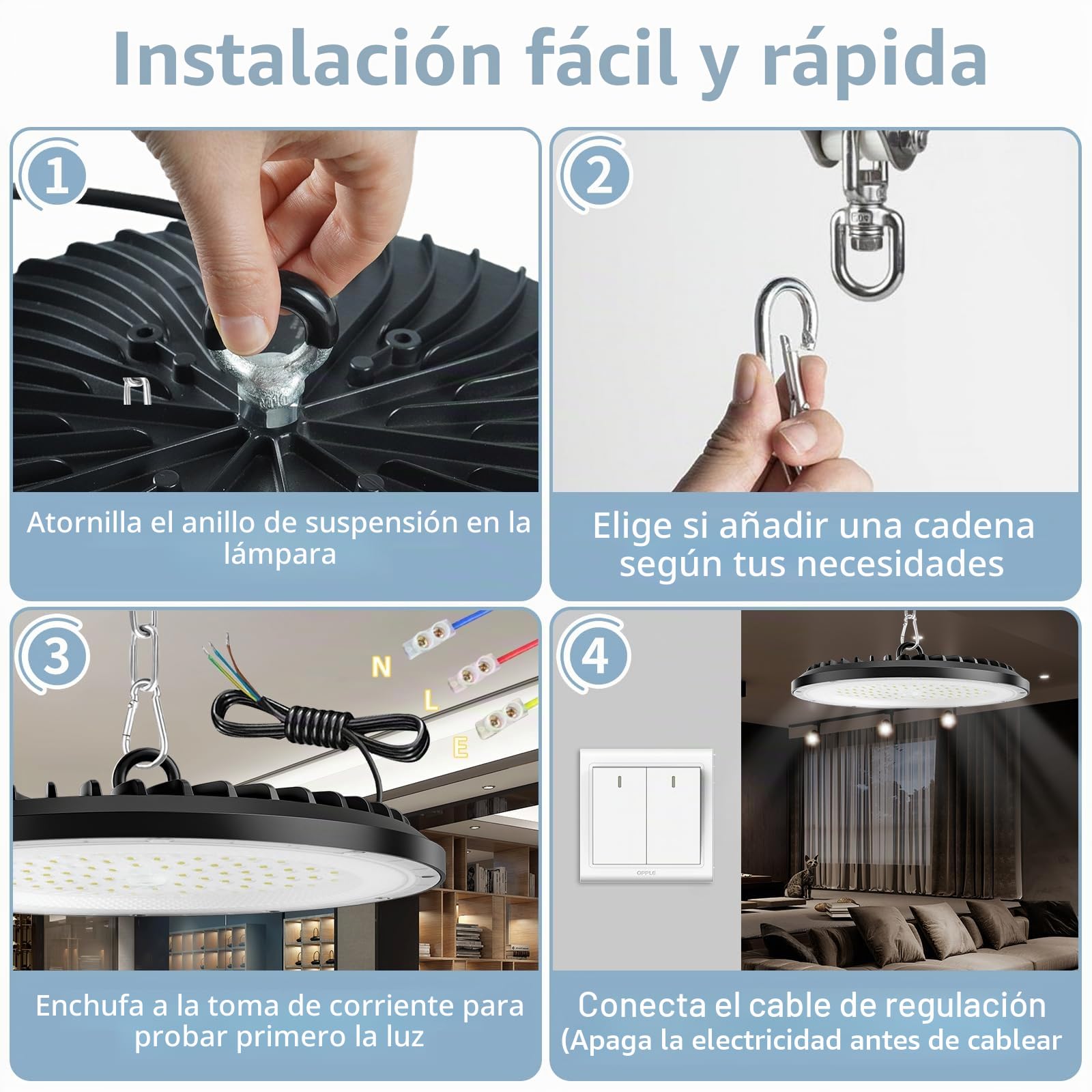 100W UFO LED de alta luz de la bahía,15000LM,6000K blanco frío lámpara de taller,IP65 impermeable LED Iluminación Comercial para Garaje Fábrica Taller(4 Pack,100W)