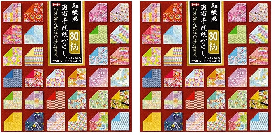 Toyo 018061 Japanese Paper Style Chiyogami Dzukushi, Double-Sided, 3.0 Inches (7.5 cm) Square, 30 Patterns, 120 Sheets : Hobbies