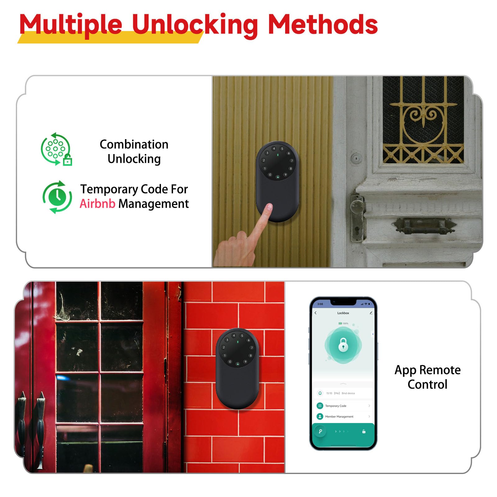 SEPOX Smart Key Lockbox, cassetta di sicurezza portatile e da parete per esterni, con Bluetooth e controllo tramite app, in alluminio, resistente alle intemperie, tastiera anti-peep, gancio rimovibile