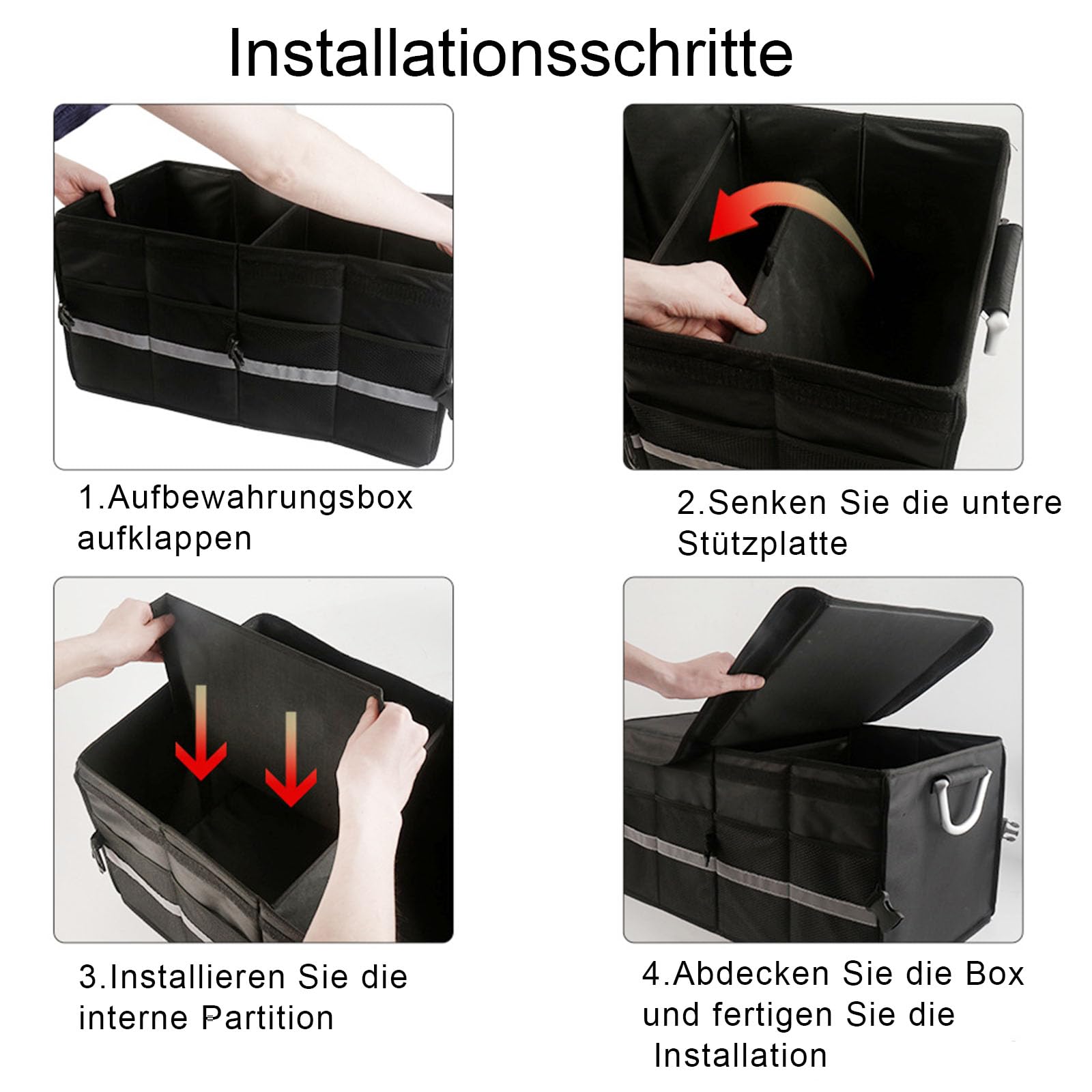 Organiseur de coffre de voiture, pliable, plusieurs compartiments, rangement pliable pour accessoires de voiture, fond antidérapant, sangles de sécurité, couvercle souple, 50 L