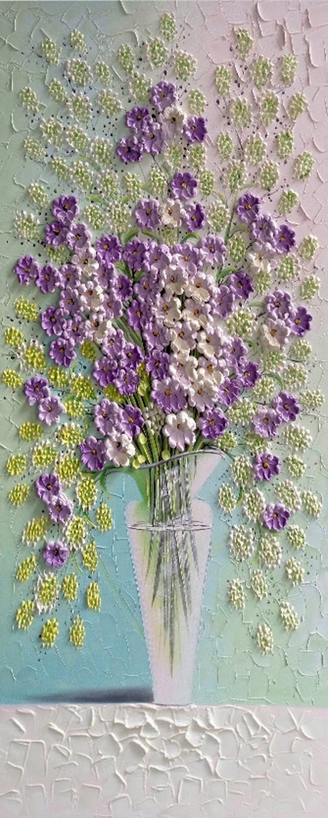 A.Monamour Adesivo Porta Autoadesiva Fiori Viola In Un Vaso Pittura Murale 3D Effetto Arte Astratta Vinile PVC Adesivi per Porte Interne 3D Pellicola Adesiva Poster Sticker Murale Parete