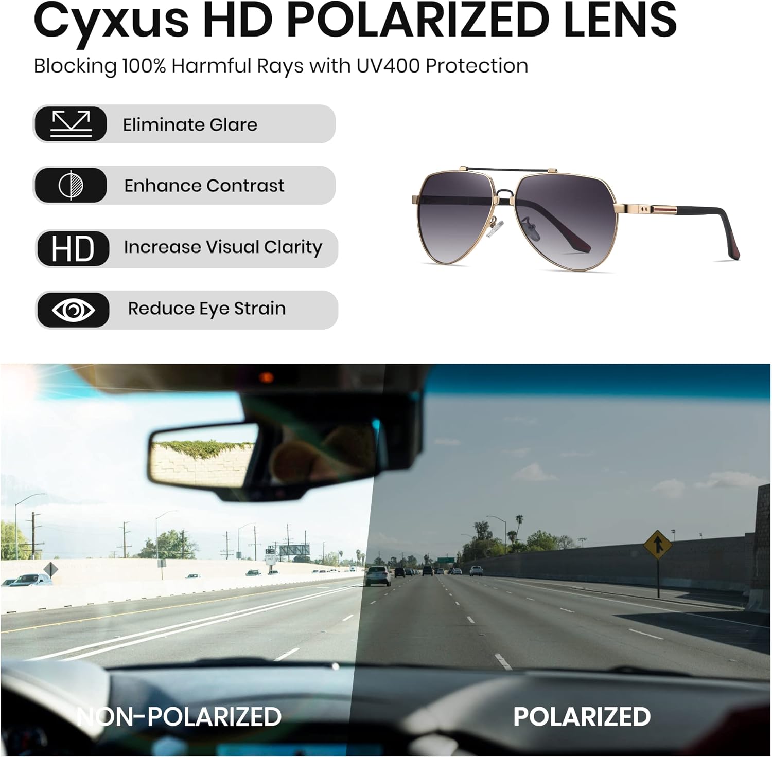 Cyxus Classic Aviator Sunglasses Polarized 100% UV Protection Men Spring Temples Driving 1048 - Image 6