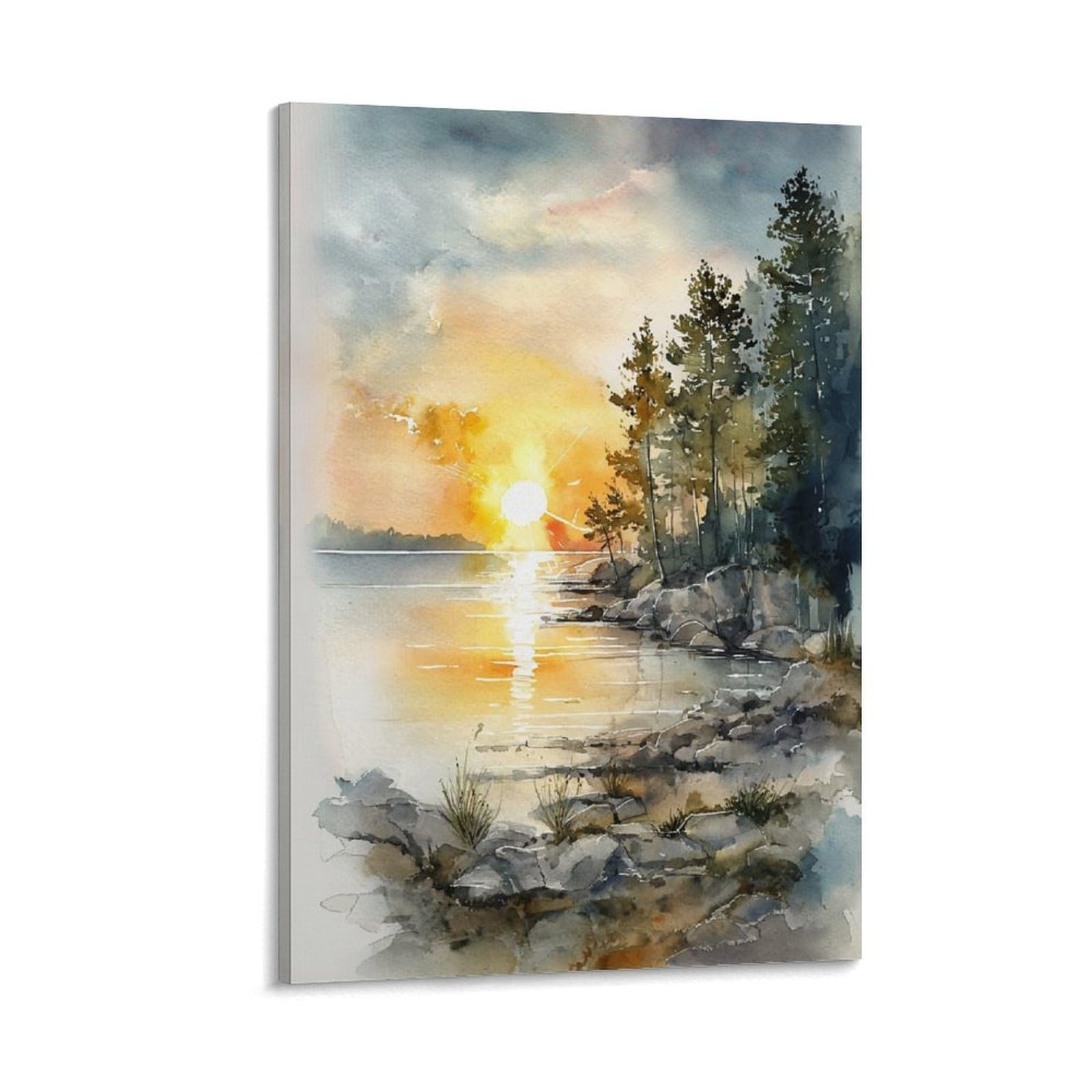 XWYMXZ Lake Erie Sunset Coastal Minimalist 20x30inch(50x75cm) Vintage Travel Poster Watercolor Canvas Art