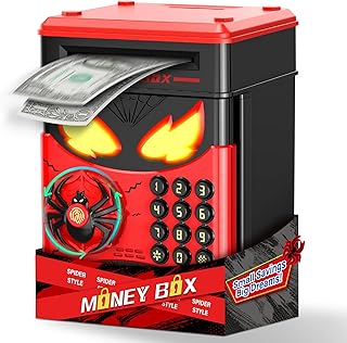 Wrystte Spider Piggy Bank for Kids,Electronic Money Box with Fingerprint,Mini ATM Safe Money Saving Box,Kids Toys for Age 4 5 6 7 8,Christmas Birthday Gifts for 9 10 11 12 Year Old Boys Girls(Black)