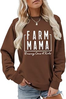 Farm Mama Sweatshirt Raising Cows and Kids Shirt Funny Country Mom Shirt for Women Crewneck Farmer Wife Pullover