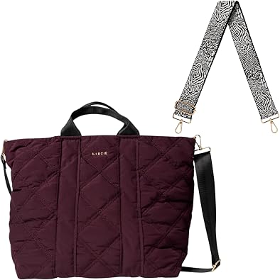 KEDZIE Cloud 9 Quilted Puffer Tote Bag Crossbody Purse Mulberry & Interchangeable 2-Inch Bag Strap Wild Card