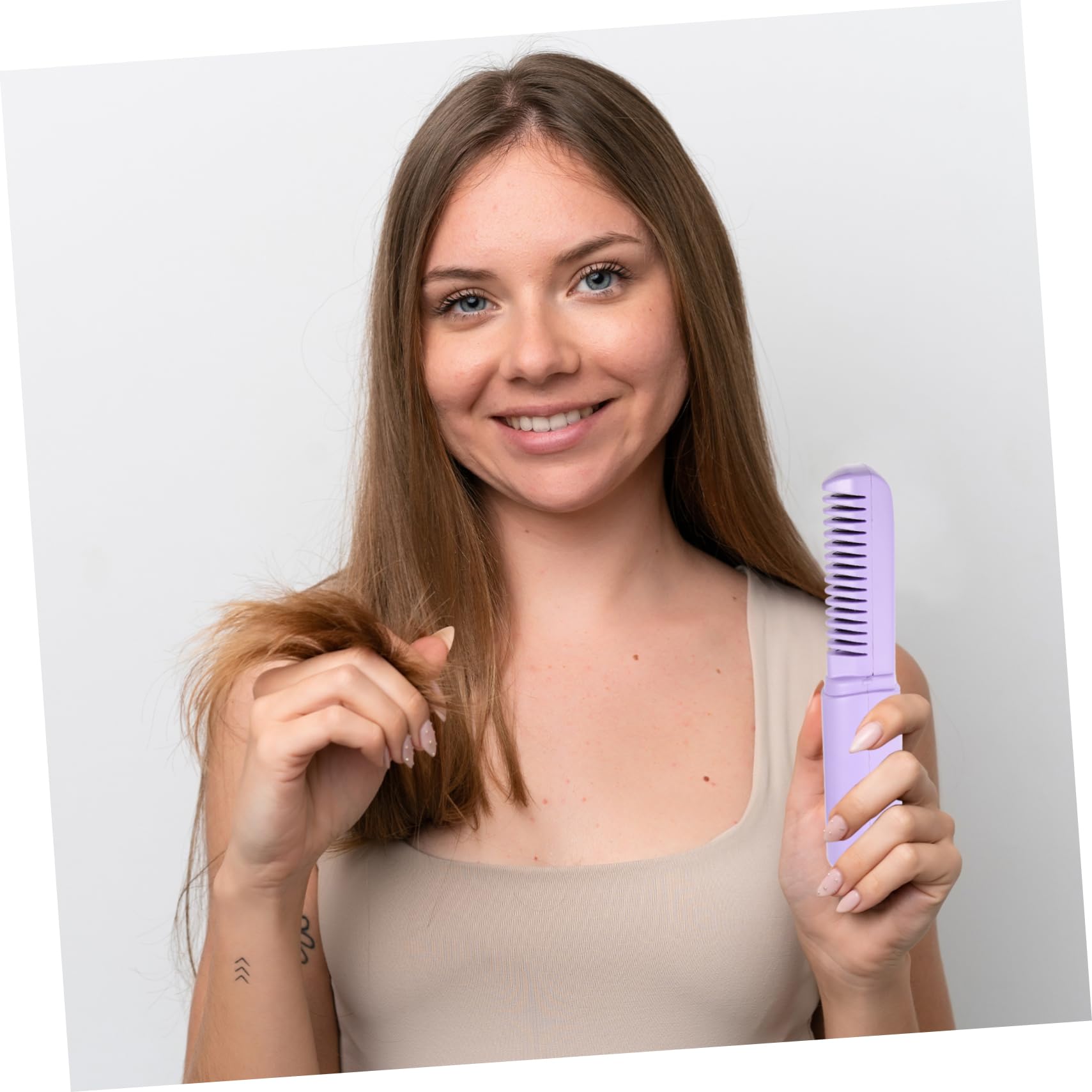 2-in-1 Hair Straightener Brush for Women, Hot Comb with Adjustable Temperature & LCD Display, Anti-Scald Design, PTC Fast Heating in 30s, Auto Shut-Off, Professional Styling Tool (Pink)