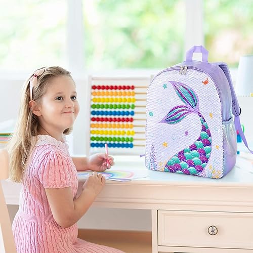 Vista 5 de WERNNSAI Mochila de sirena para niños mochila escolar de lentejuelas brillantes para niños pequeños preescolar jardín de infantes primaria 15