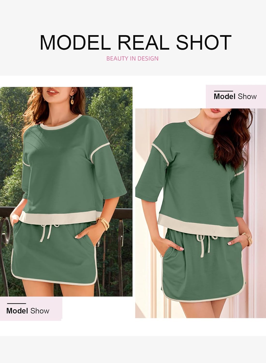 EVALESS Women's 2 Piece Sets Summer Casual Short Sleeve Tops Matching Drawstring Mini Skirt Going Out Lounge Outfits - Image 5