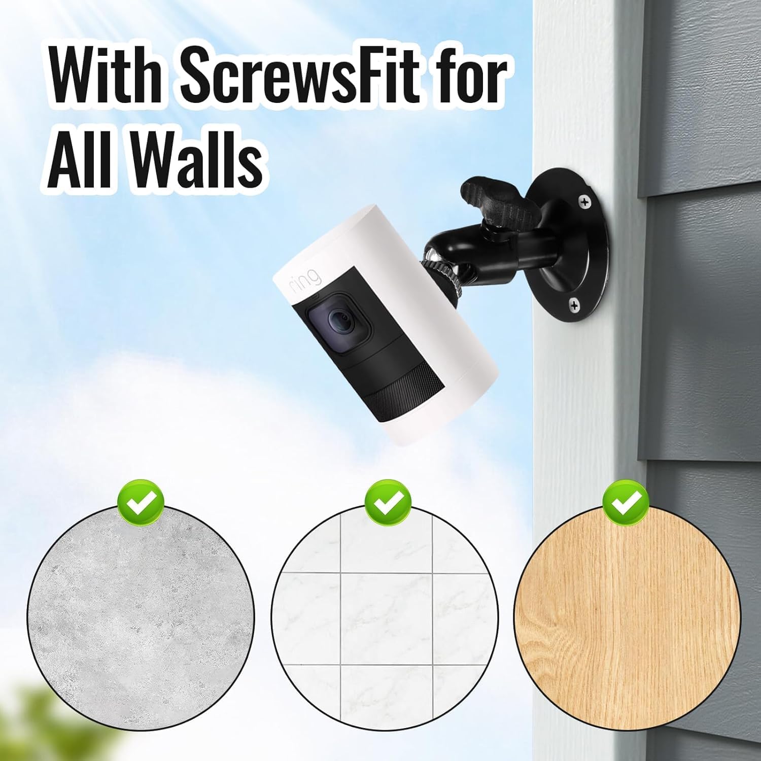 Ring Camera Wall Mount, Camera Adjustable Camera Mount, Mini Metal Security Camera Mount Wall Outdoor 360 Degree Can Be Monitored with Screws for Indoor and Outdoor Camera Holder image 5