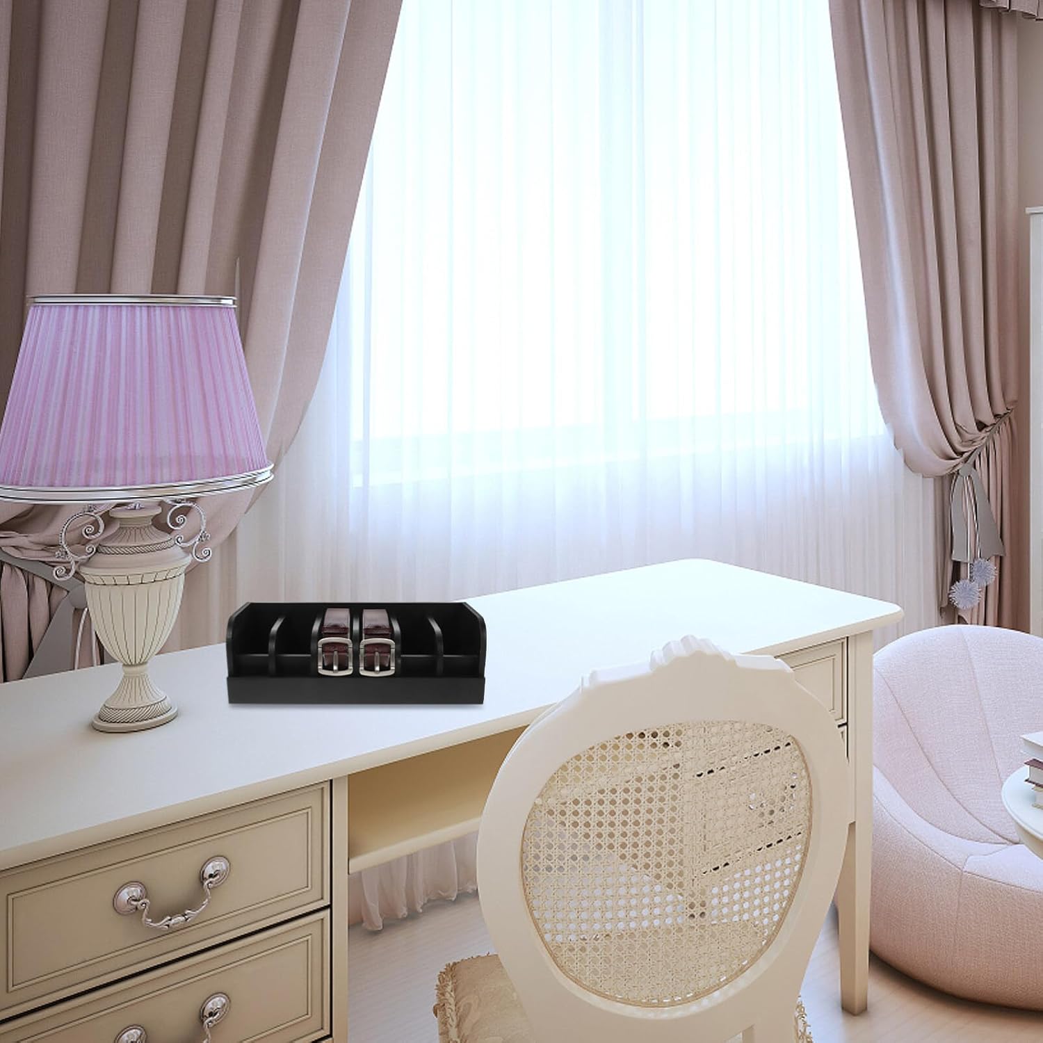 VOSAREA Bamboo Compartment Belt Organizer Box for Closet Stylish Storage Smooth Surface and Rounded Edges for Belt Display and Organization