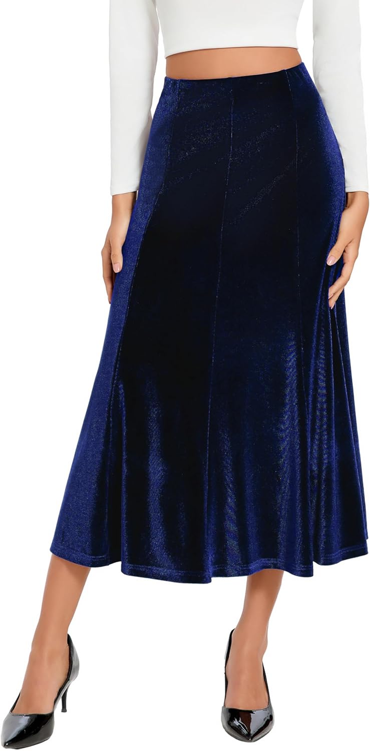 Urban CoCo Women's Elegant Vintage Velvet Long Midi Skirt High Waist A-Line Skirts 2025 Fall Winter