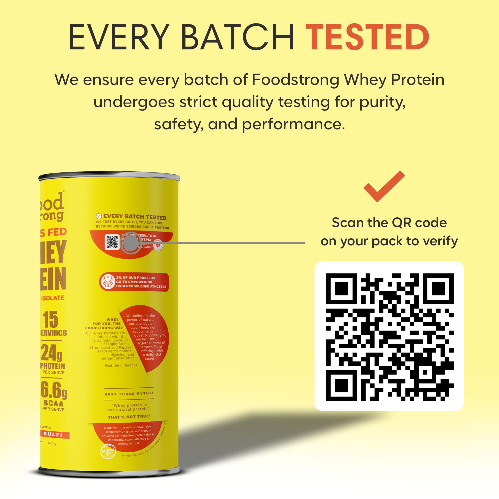 Foodstrong Whey Protein Powder (Concentrate + Isolate), 100% Hormone Free Grass-Fed Whey, 24G Protein & 6.6G BCAA, Malai Kulfi, With Turmeric & Digestive Enzymes, (15 Sachets), 525G 3