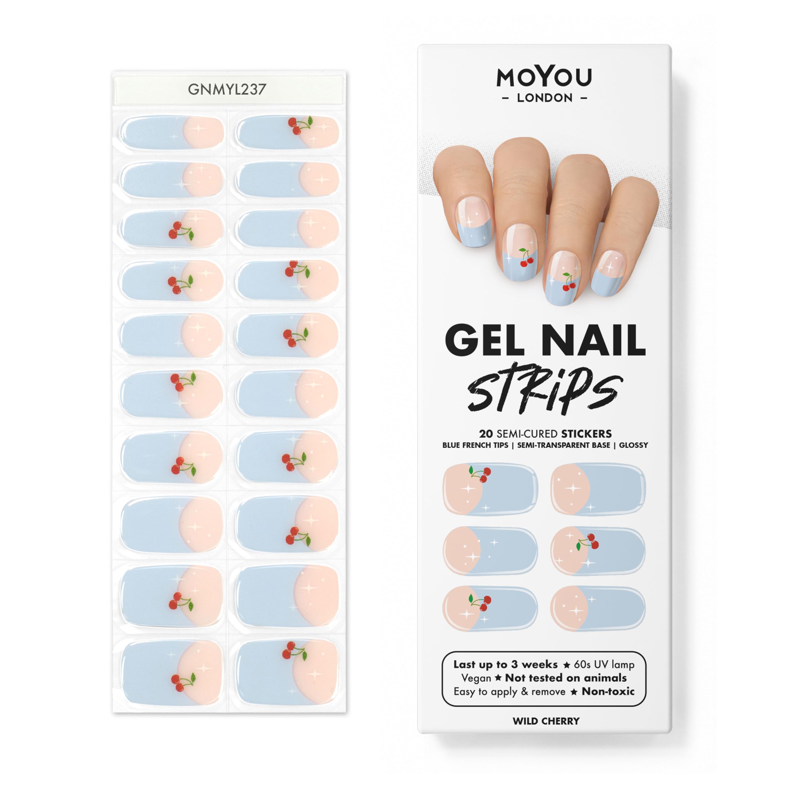 MOYOU LONDON Semi Cured Gel Nail Strips - 20 Pcs. Nail Wraps for Salon-Quality Manicure - Works with Any UV Nail Lamp - Easy to Apply, Trim, & Remove Gel Nail Stickers