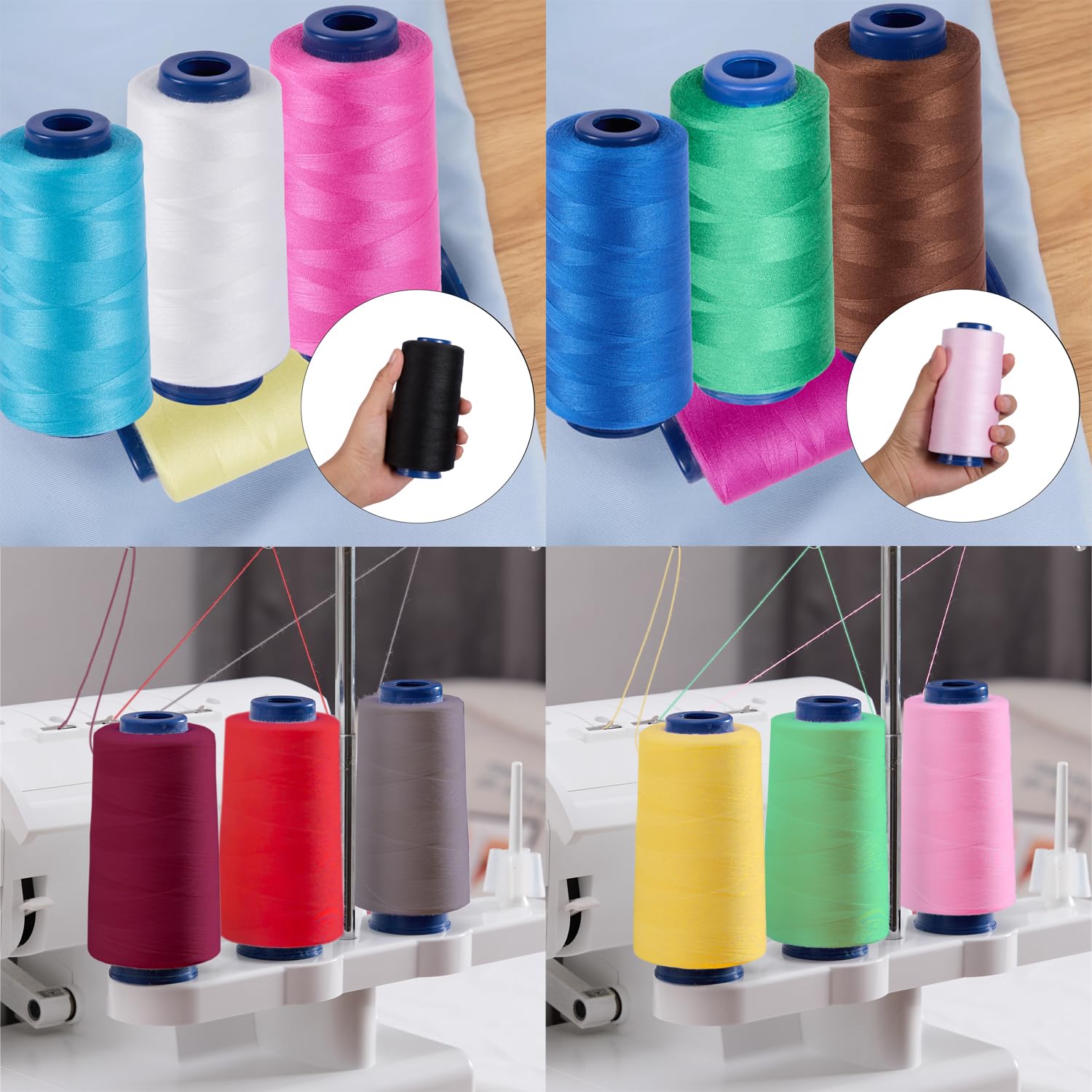 Cônes de fil de surjeteuse de 2744 m chacune, bobines de fil en polyester 40S/2 pour surjeteuse, matelassage, merrow, pièces, broderie à la main