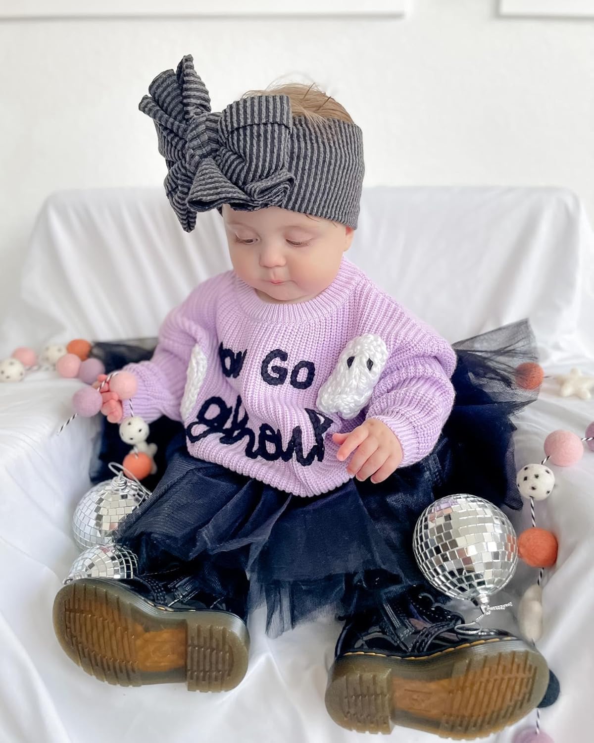 Hoanselay Halloween Baby Clothes Ghost Embroidery Sweater Knitted Pullover Sweatshirt Tops Toddler Fall Halloween Outfits (4-5 Years,Purple A) - Image 2