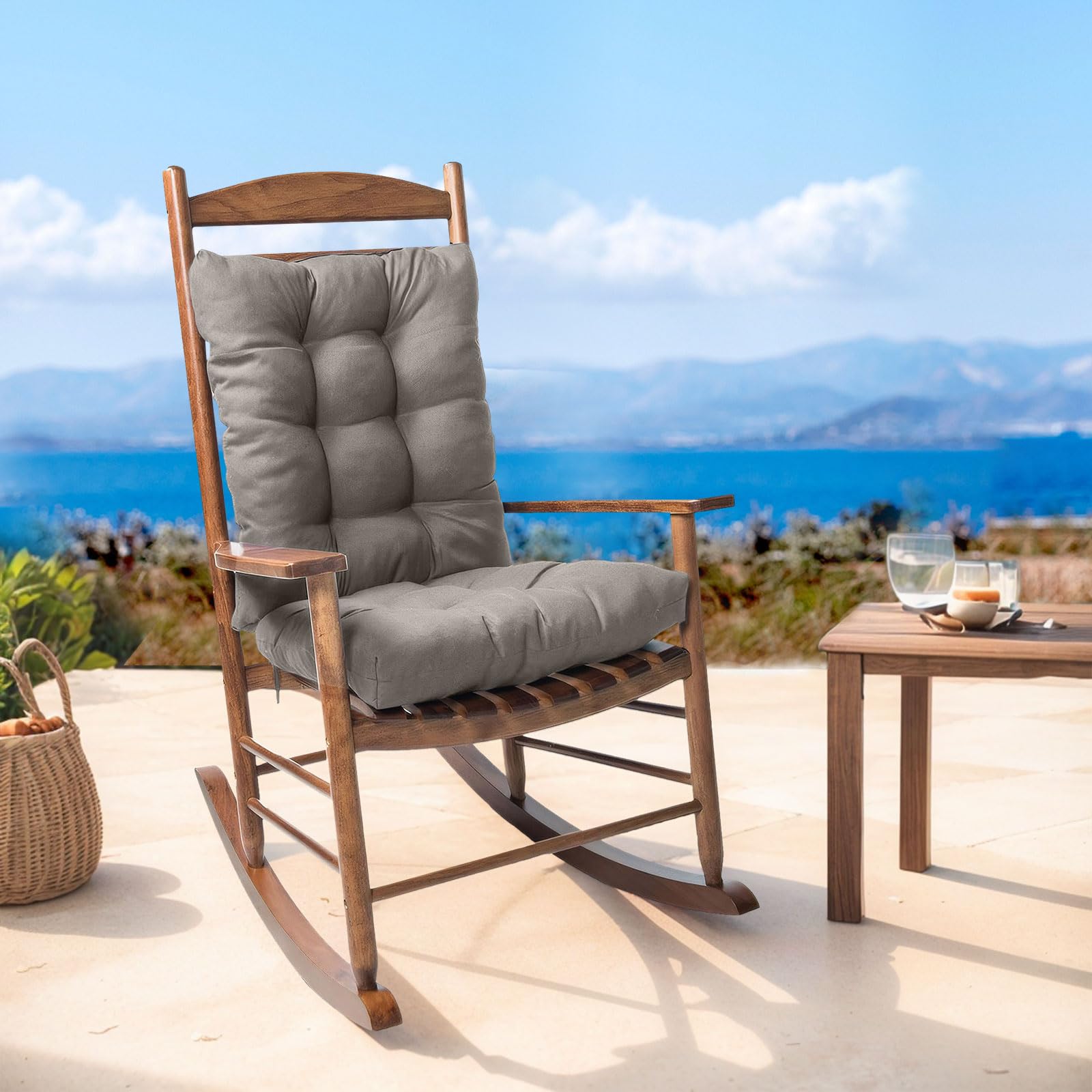 LiveGo Patio Rocking Chair Cushion,Waterproof Non-Slip High Patio Cushions,High Back Thick Padding for Rocking/Chaise Lounge, UV Resistant & Quick Dry for Garden/Poolside (Light gray, 2 Piece Set)