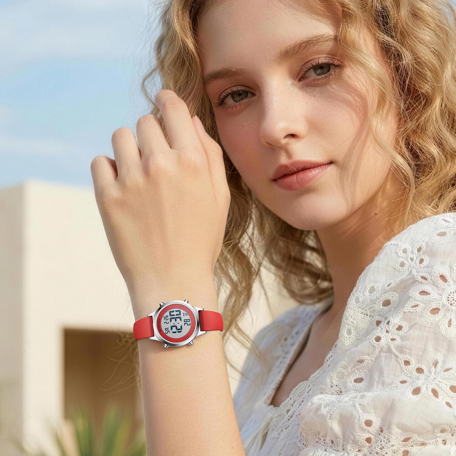 GOLDEN HOUR Orologi digitali da donna impermeabili con cinturino in silicone, cronografo da 32 mm