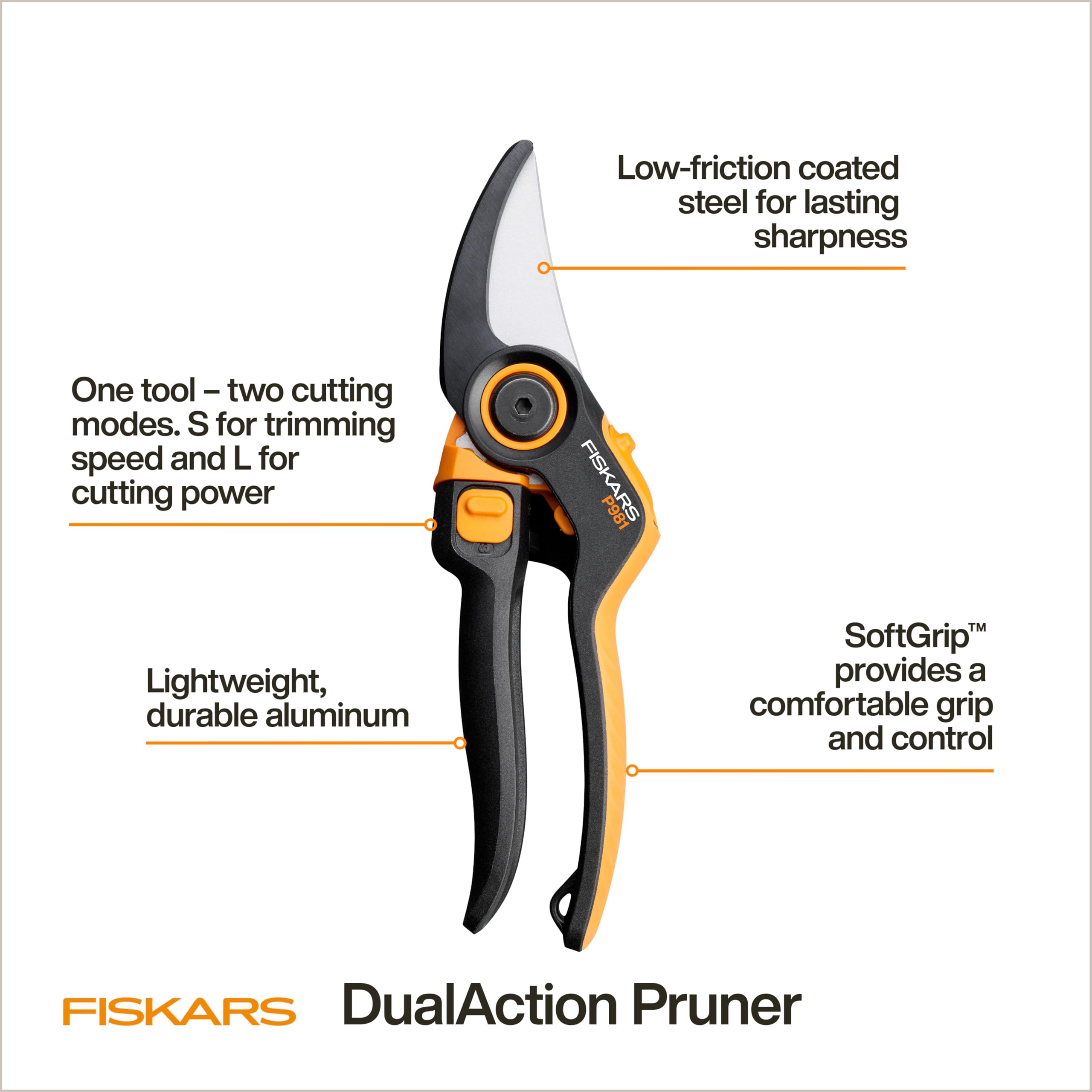 Fiskars DualAction Gartenschere - Handschere mit zwei Schneidmodi, Bypass-Gartenschere für Stängel und Äste bis 2,5 cm, reibungsarme Stahlklinge, FiberComp Rahmen