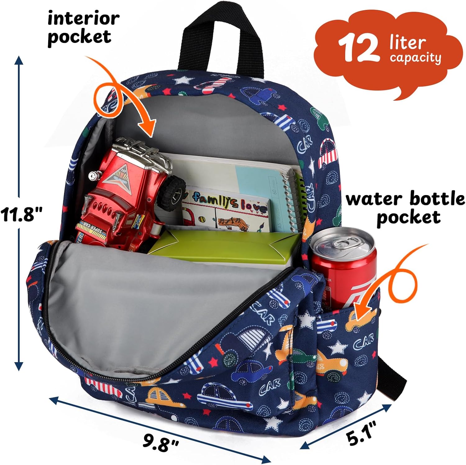 Zicac Toddler Backpack for Boys Girls 12 inch Mini Kids Backpack for School & Travel, Preschool Kindergarten Cartoon Daypack