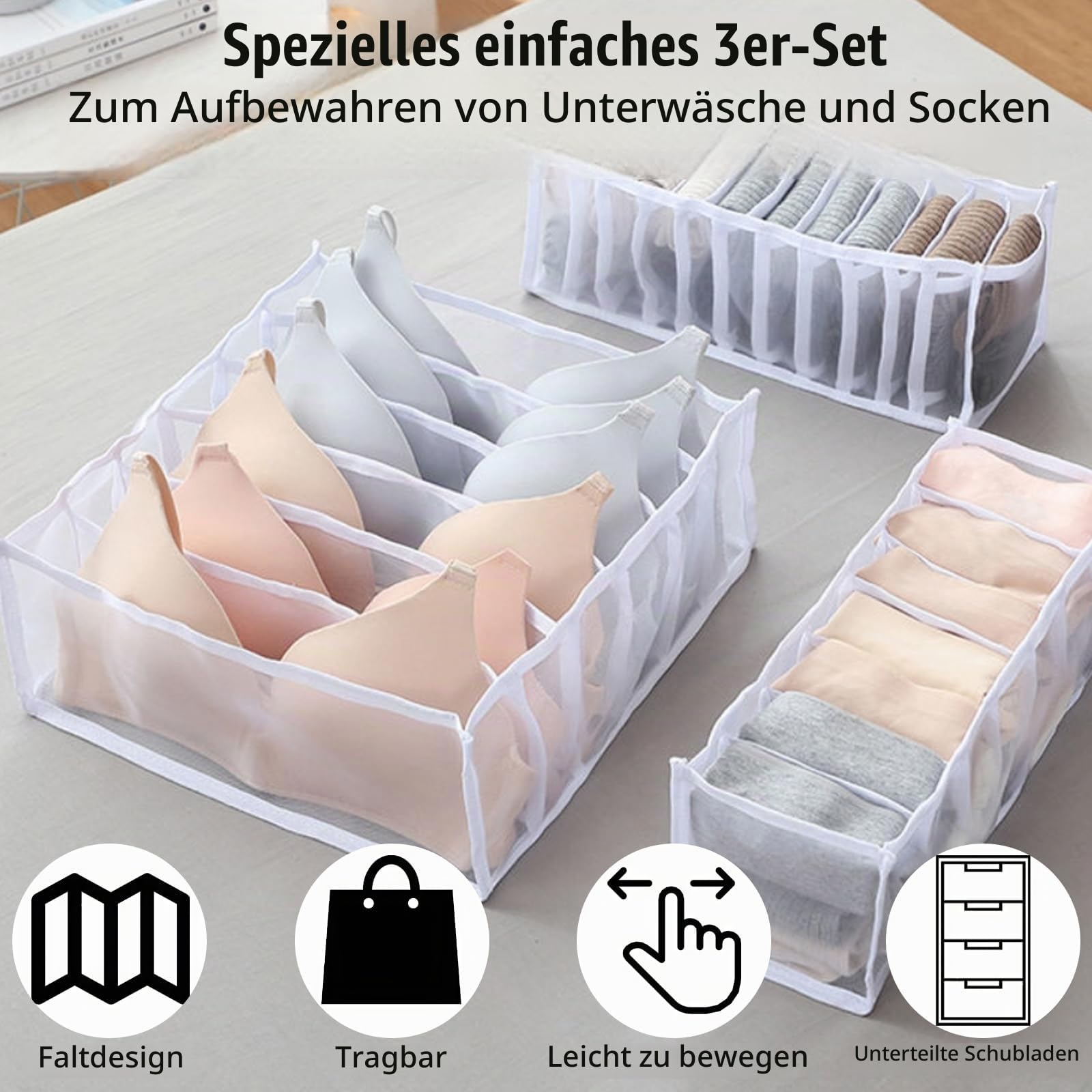 Schubladen organizer unterwäsche Socken Bh aufbewahrung Faltbare Schrank schublade organizerTeiler für unterwäsche(3 Stück) Küche, Haushalt & Wohnen