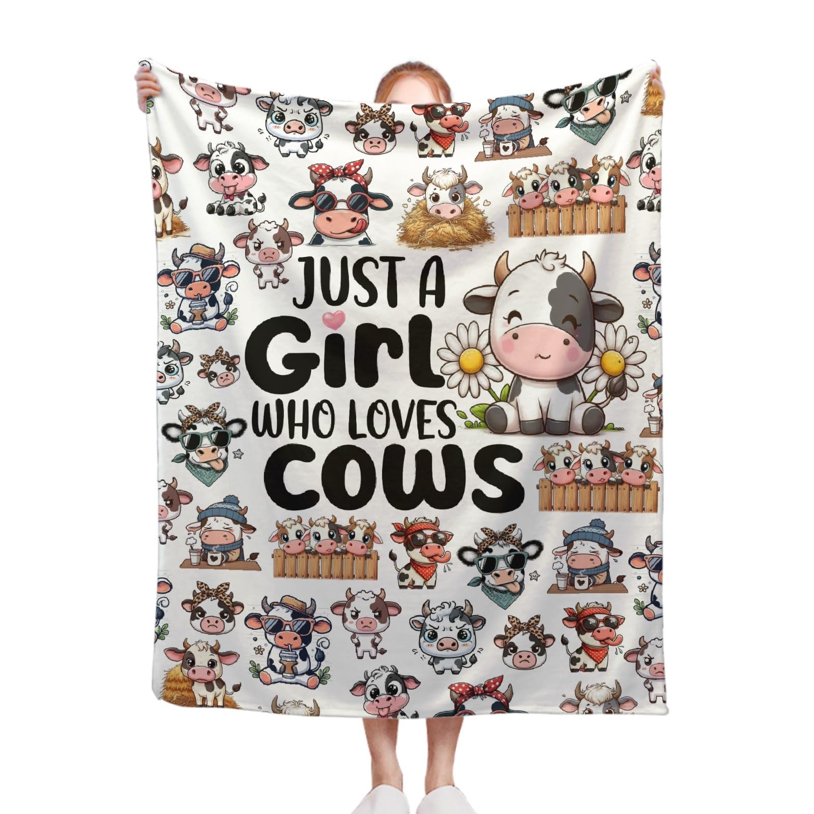 Cow Blanket, Just A Girl Who Loves Cows 40 x 50 Inch Throw Lightweight Super Soft Cozy Cattle Blankets for Couch Bed Sofa Chair