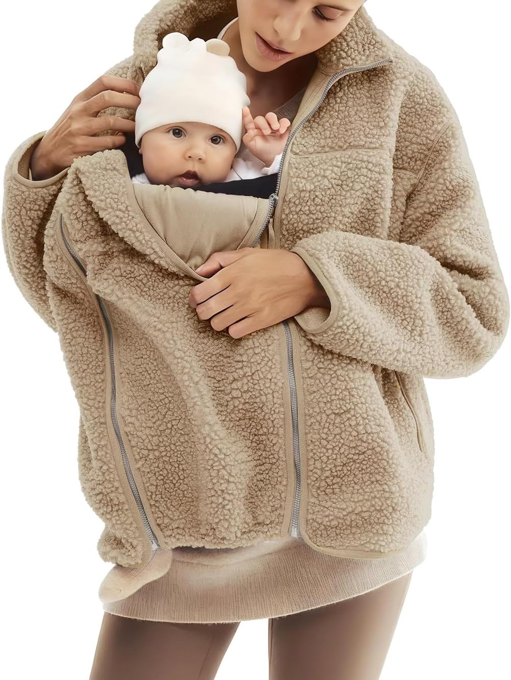 Women's Fleece Zip Up 2 in 1 Baby Wearing Jacket Maternity Winter Coat Thicken Kangaroo Sweatshirt