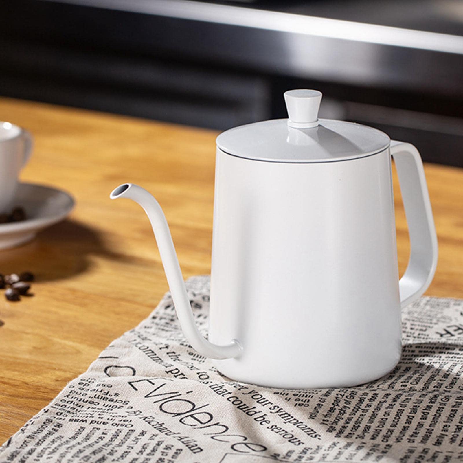 Stainless Steel Coffee Kettle Drip Pot White Stovetop Gooseneck Kettle for Tea Hot Water Drip Coffee, 600ML