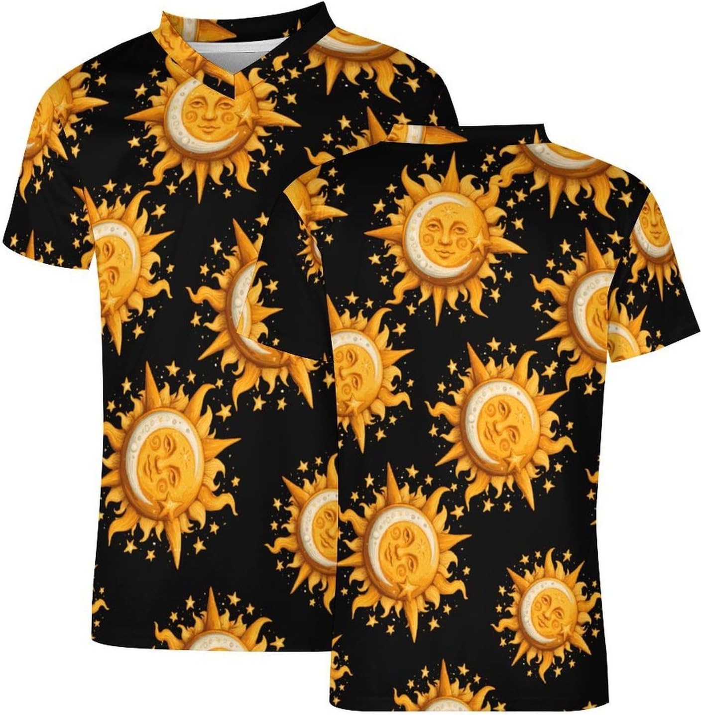 Sun Moon Mens V Neck Soccer Jersey Quick Dry Breathable Short Sleeve T Shirt Sports Football Tops 6X-Large