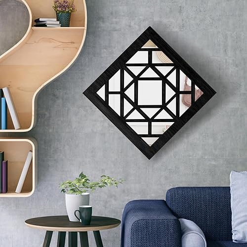 Miniatura 5 de KOYILTD 2 espejos cuadrados de pared, espejos de pared rústicos de granja, arte de espejo pequeño de 12 pulgadas (estilo 1 negro)