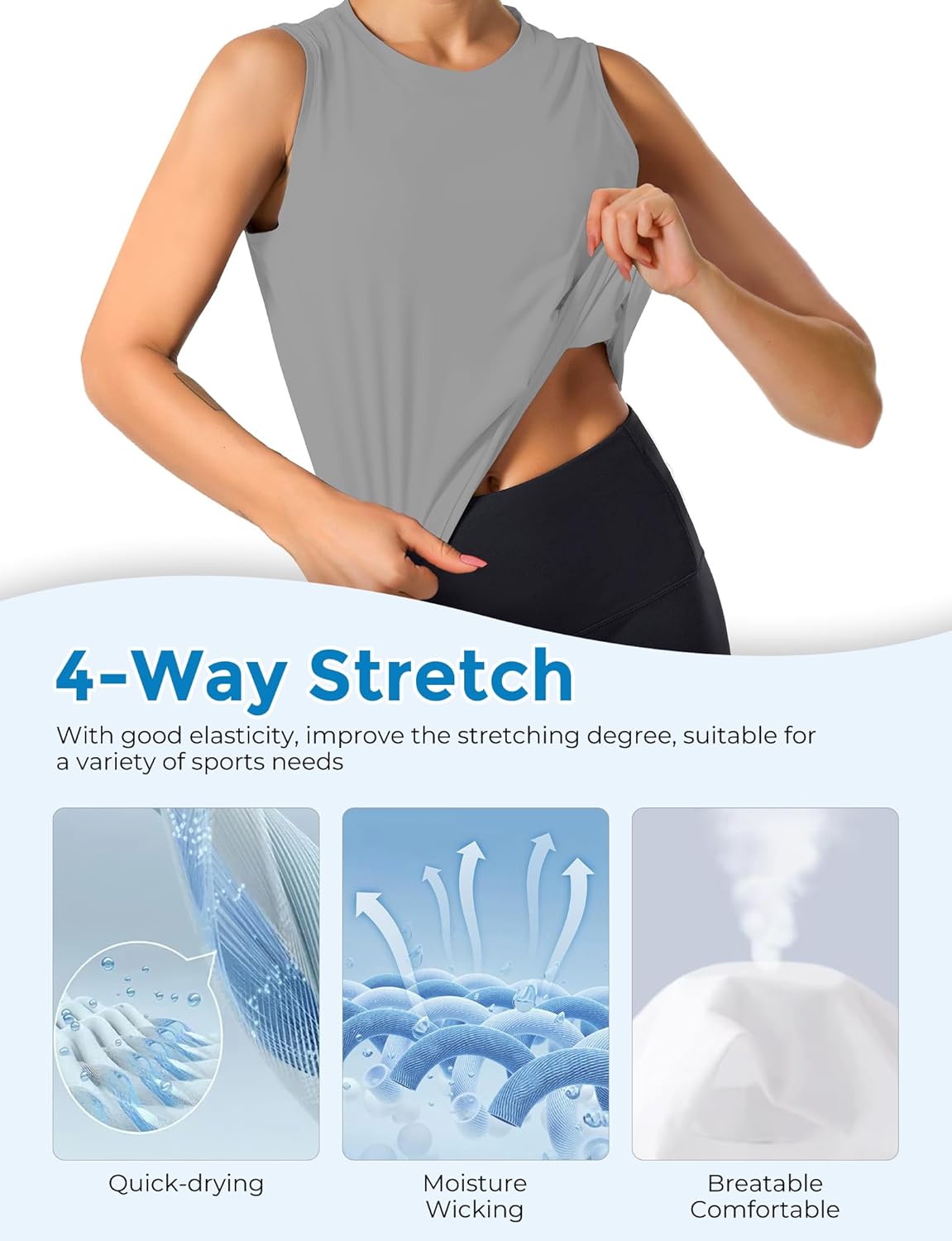 AURUZA Ice Silk Workout Tank Tops Women, Sleeveless Athletic Long Tank Tops Woman Cooling Running Yoga Tennis Shirt Loose Fit - Image 3