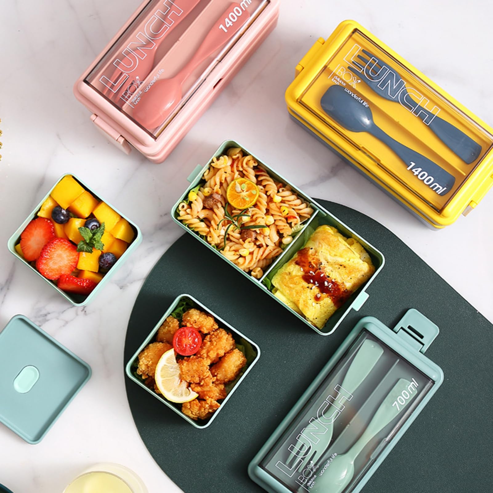 Yoakaiax Men's Green Bento Box Adult Lunch Box, 2-Tier Stackable Bento Lunch Containers For Adults, Wo Lunchable Food Container With Utensils Set, Lunchbox For Dining Out, Work, Picnic, Bpa Free