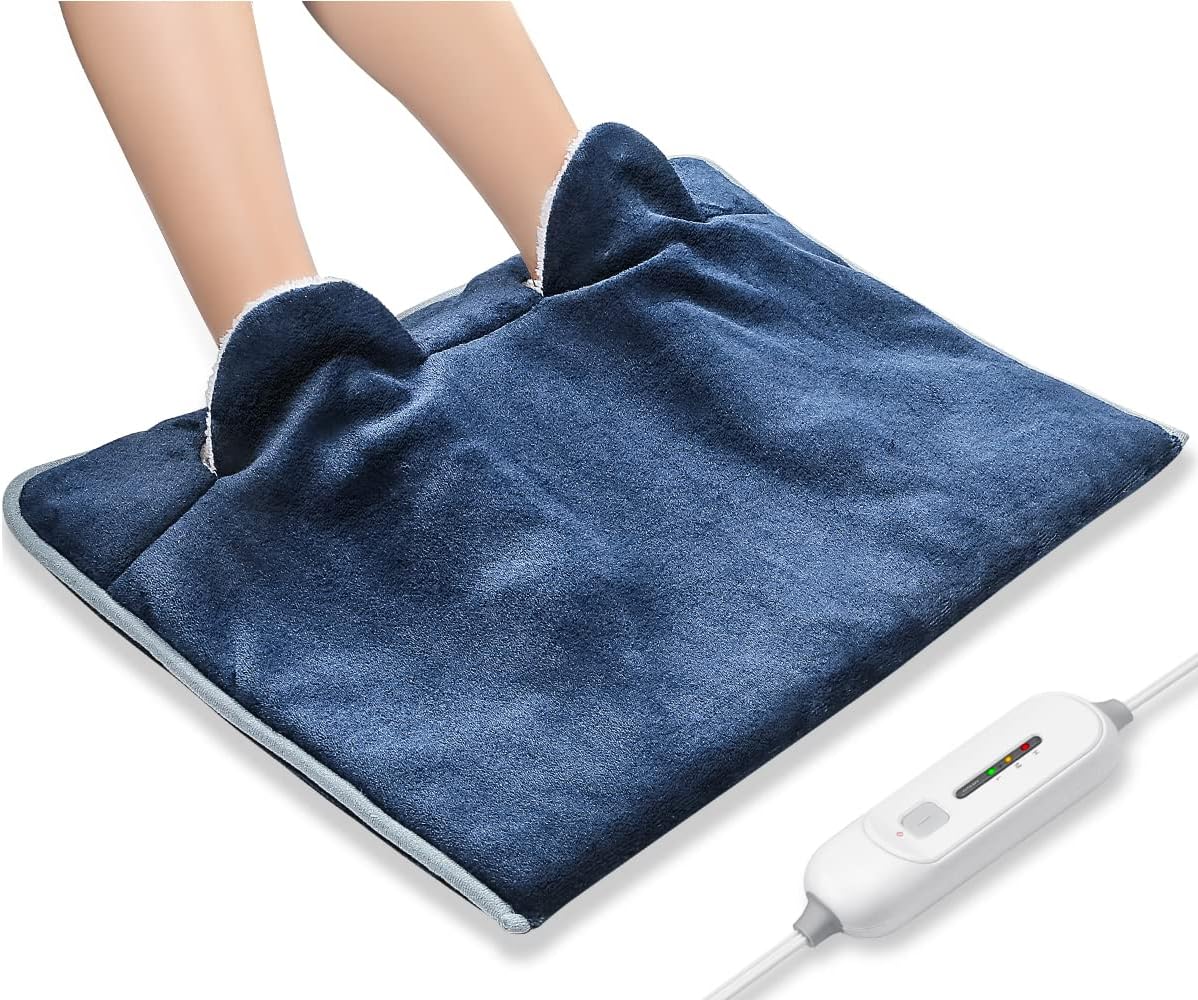 Electric Heated Foot Warmer Soft Flannel Foot Heater with 2h Auto Off & 3 Temperature Settings Full Body Use for Feet, Back, Abdomen, Pain Relief, Cramps, Bed, Pocket Design 16" x 22"