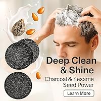 Vista 2 de Jabón negro herbario para el cabello con extracto de ginseng, polvo de carbón y semilla de sésamo hecho para ayudar a que el cabello se vea más