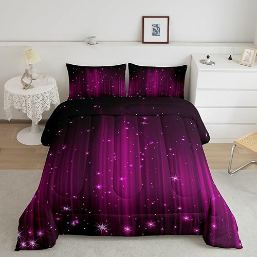 Erosebridal Hot Pink and Black Comforter Set Queen Ombre Glitter Bedding Set for