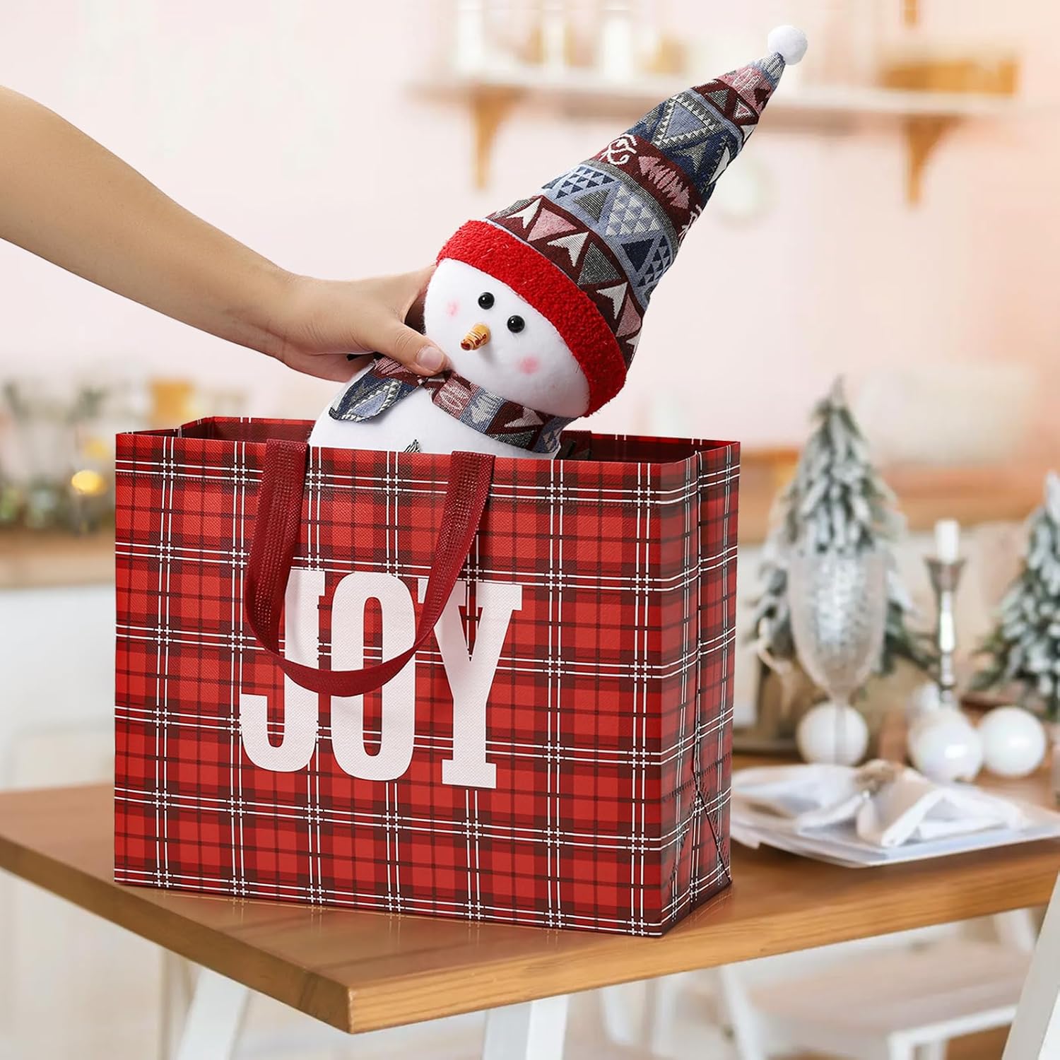 STYPOP 6 Pack 13" Large Christmas Gift Bags with Tissue Paper, Reusable Christmas Tote Bags with Handles, Non-Woven Holiday Gift Bags for Xmas Gift Wrap/Party Favor Supplies, 12.8"*10.2"*6.3"