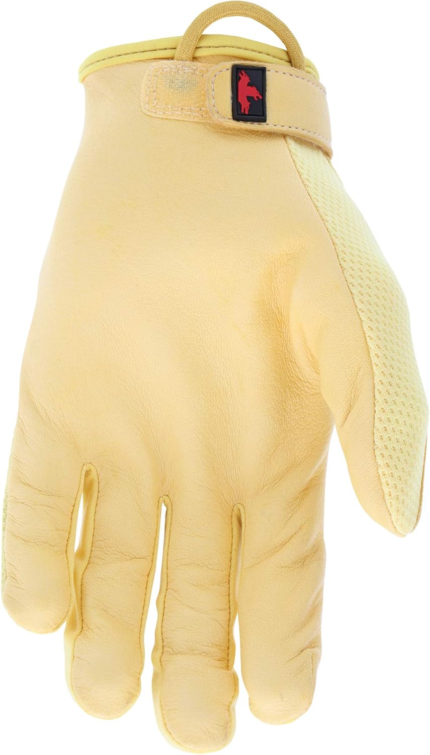 MCR Safety Gloves 961M TaskFit Gold Goatskin Leather Mechanic Glove, Nylon/Spandex Back Work Glove, Medium