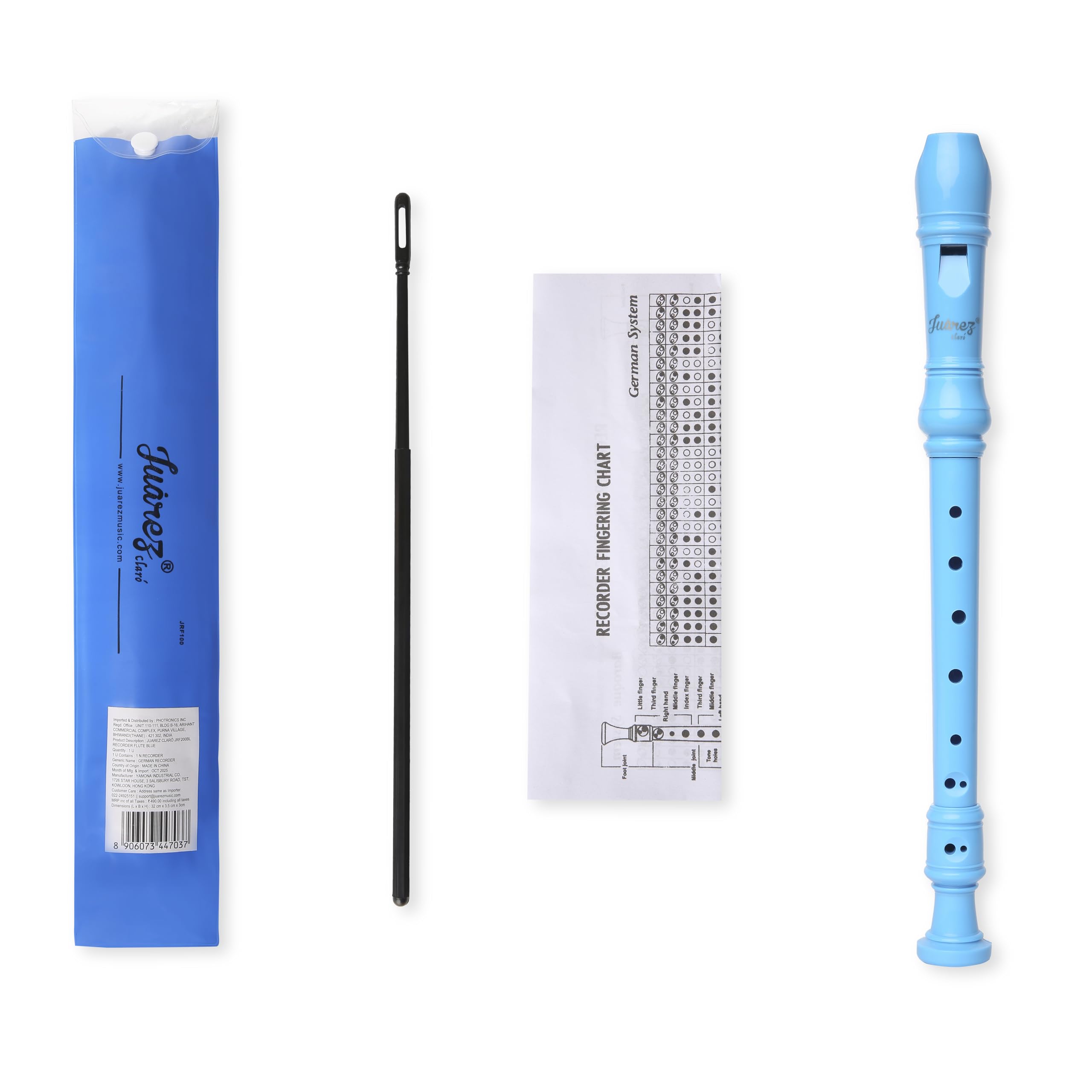 JUAREZ JRF200BL Recorder Flute Blue | Soprano Recorder for Kids, Beginners & Students | Easy-Play Plastic Wind Instrument-image-5