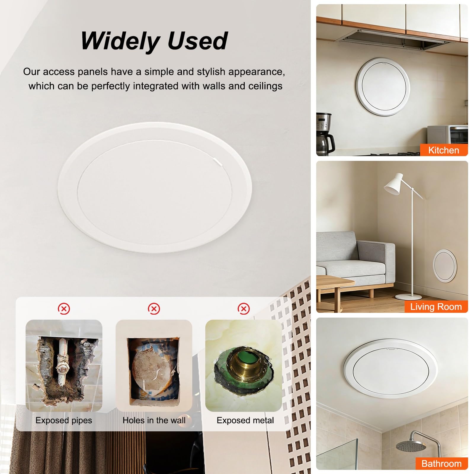 Pannello di accesso rotondo per soffitto e parete, in metallo bianco, pannello di accesso per cartongesso, in lega di alluminio, premere per aprire il portello di ispezione idraulica (15 cm) e facile