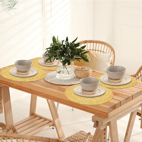 Miniatura 6 de 100 manteles individuales dorados desechables, manteles individuales redondos con brillo, 13.5 pulgadas, color dorado brillante, para cumpleaños,