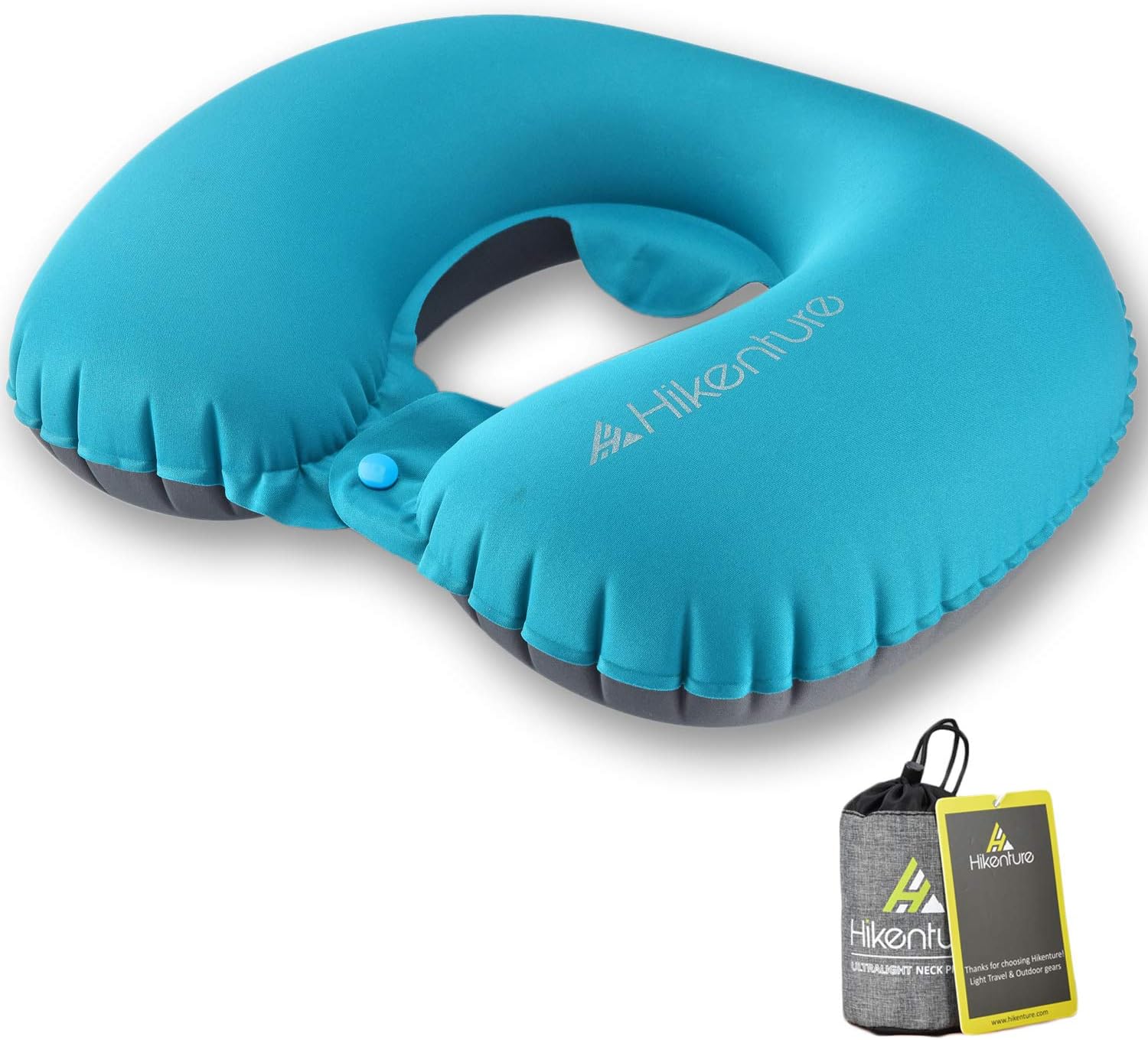 Hikenture Inflatable Pillow – Travel Pillow – Soft Travel Pillow – For Your Comfort on Airplane, Car and Train Light Blue