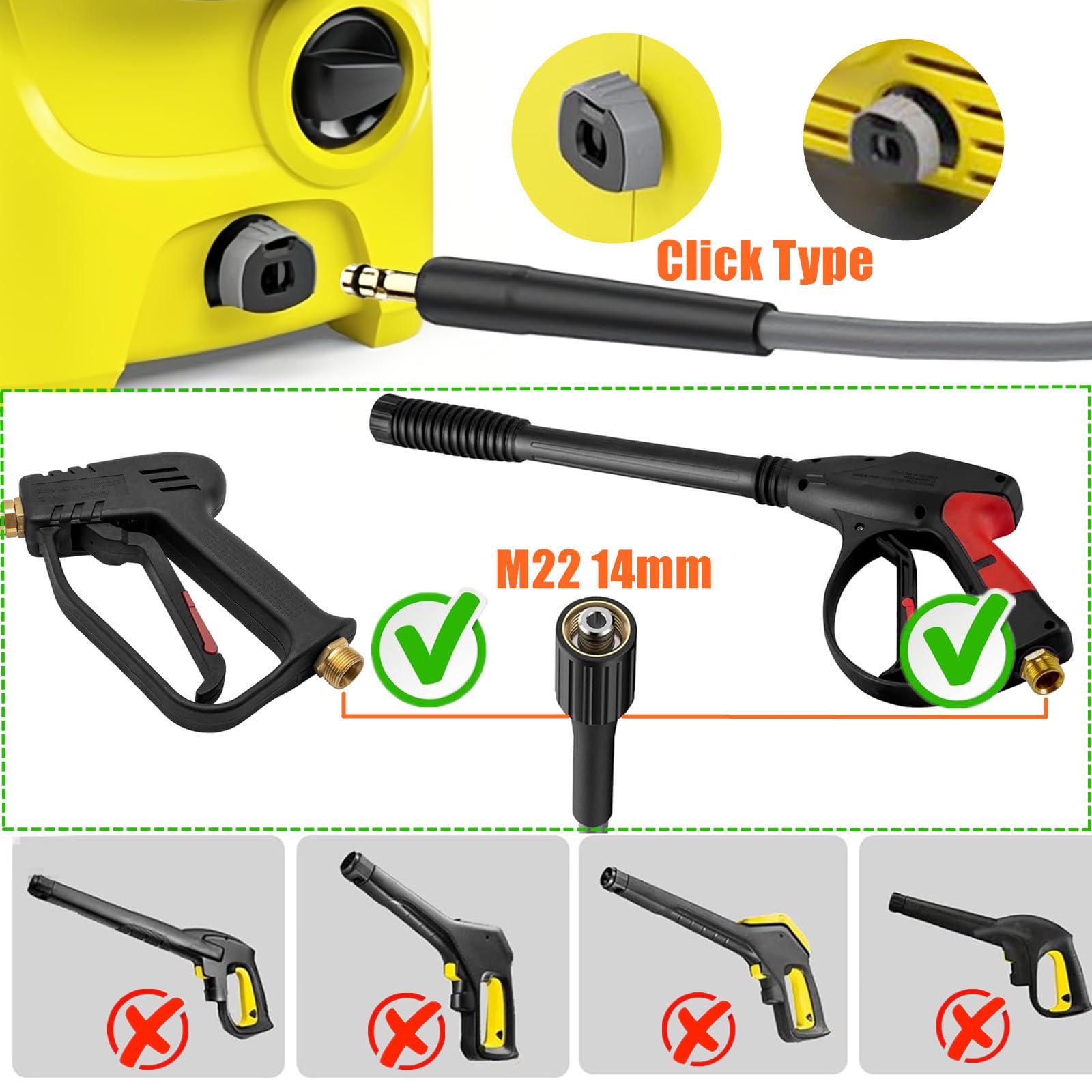 10m Manguera de Repuesto para Hidrolimpiadora 3600PSI Súper Flexible Tipo de clic y M22-14mm Conector Manguera de Extensión Manguera