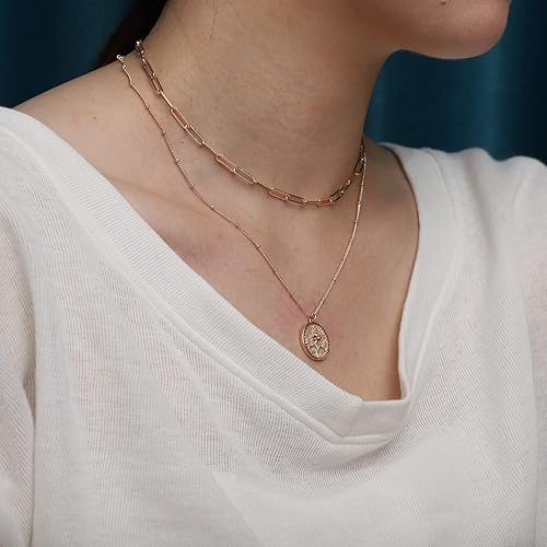 Miniatura 3 de Collar de Flor de Nacimiento en Capas para Mujeres Chapado en Oro de 18K Doble Capa Grabado Personalizado Colgante Floral Delicado Collares de Disco