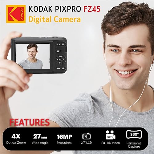Miniatura 4 de Kodak PIXPRO FZ45 - Cámara digital + tarjeta de memoria de 32 GB + funda para cámara de apuntar y disparar + monopie extensible + bolígrafo de