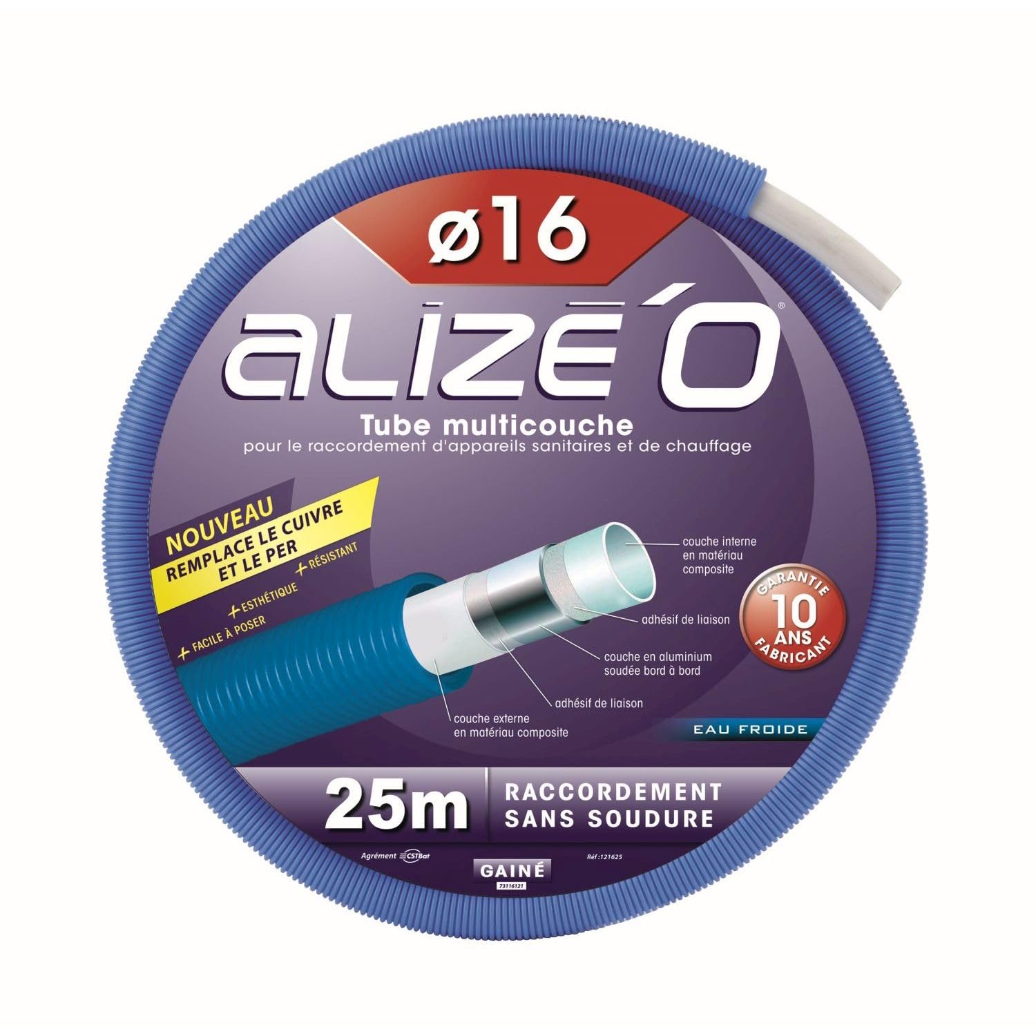 DIPRA - Tube multicouche gainé Ø16 mm eau froide - Couronne 50 m - Raccordement sans soudure