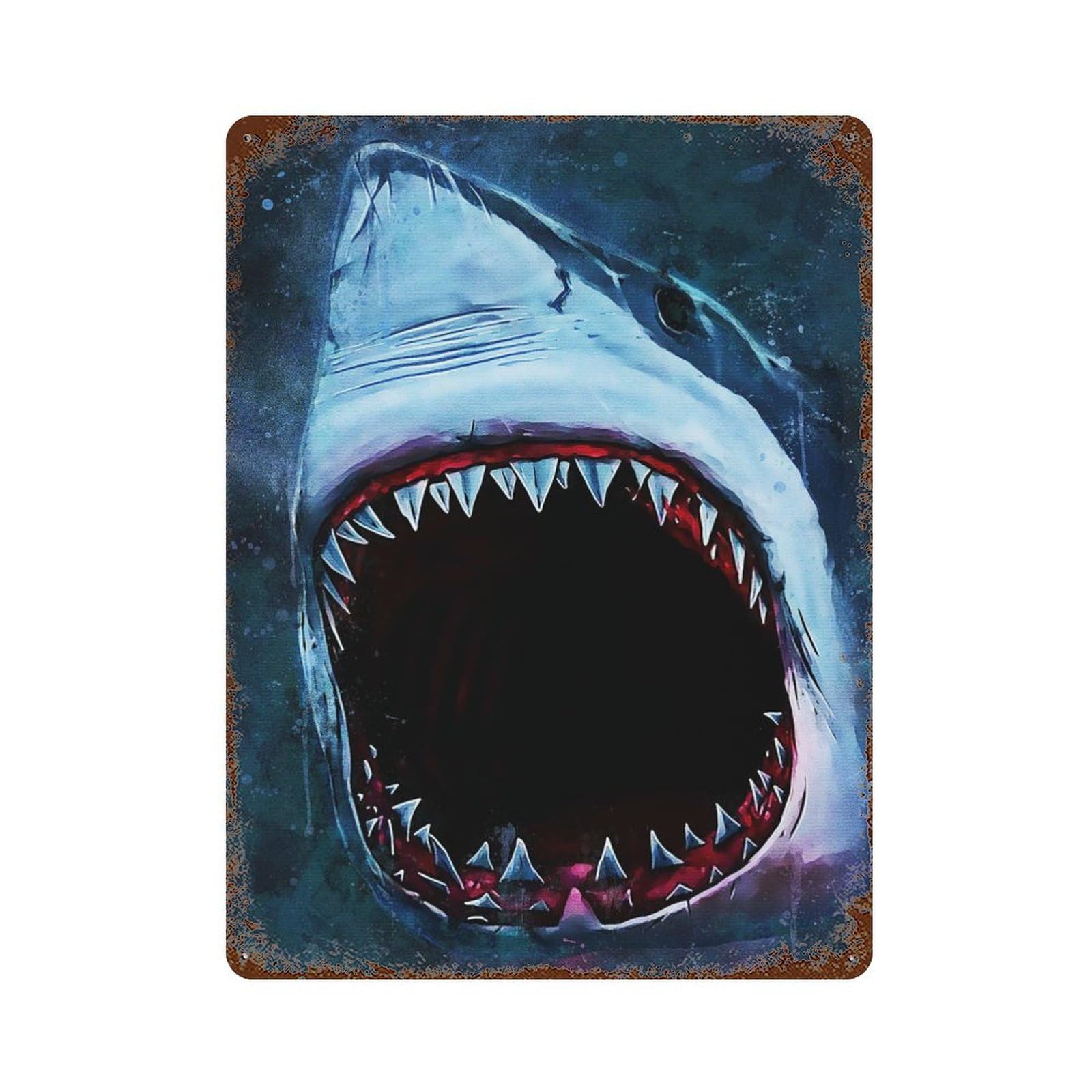 Splatter Shark 15.7"x11.8" Distressed Metal Wall Sign, Shabby Chic Decor for Shed, Workshop And Garage Wall Decor