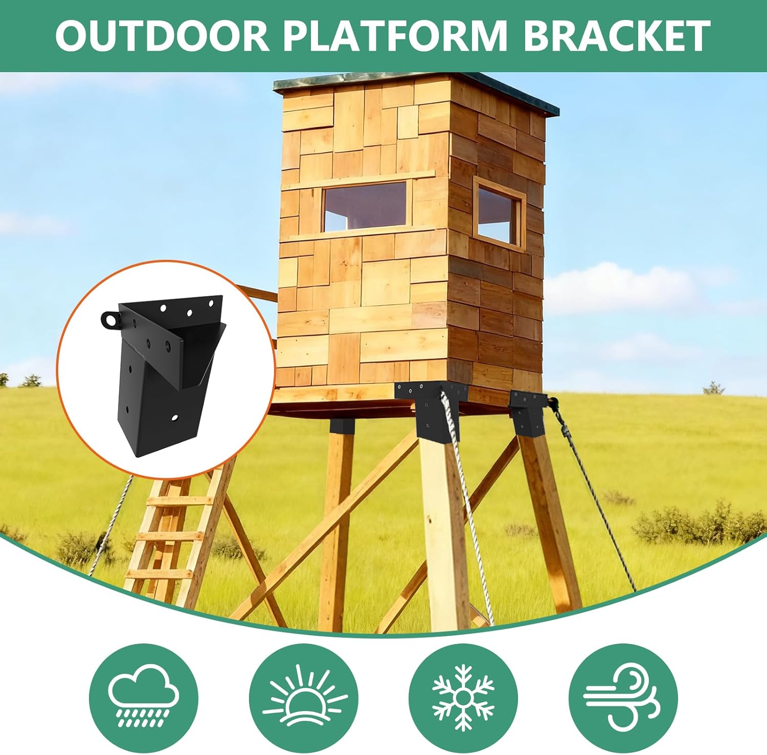 Deer Stand Brackets 4x4, 4 Pcs Outdoor 4x4 Compound Angle Brackets for Deer Blind Brackets, Outdoor Platforms Bracket, Shooting Shacks, Observation Decks and Tree Houses